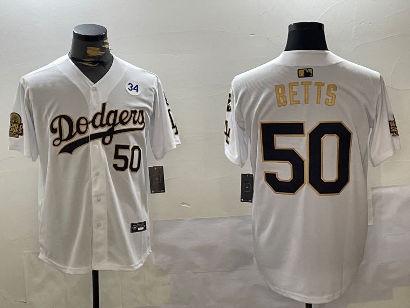 Men Los Angeles Dodgers #50 Betts White Gold Game 2024 Nike MLB Jersey style 1120->los angeles dodgers->MLB Jersey